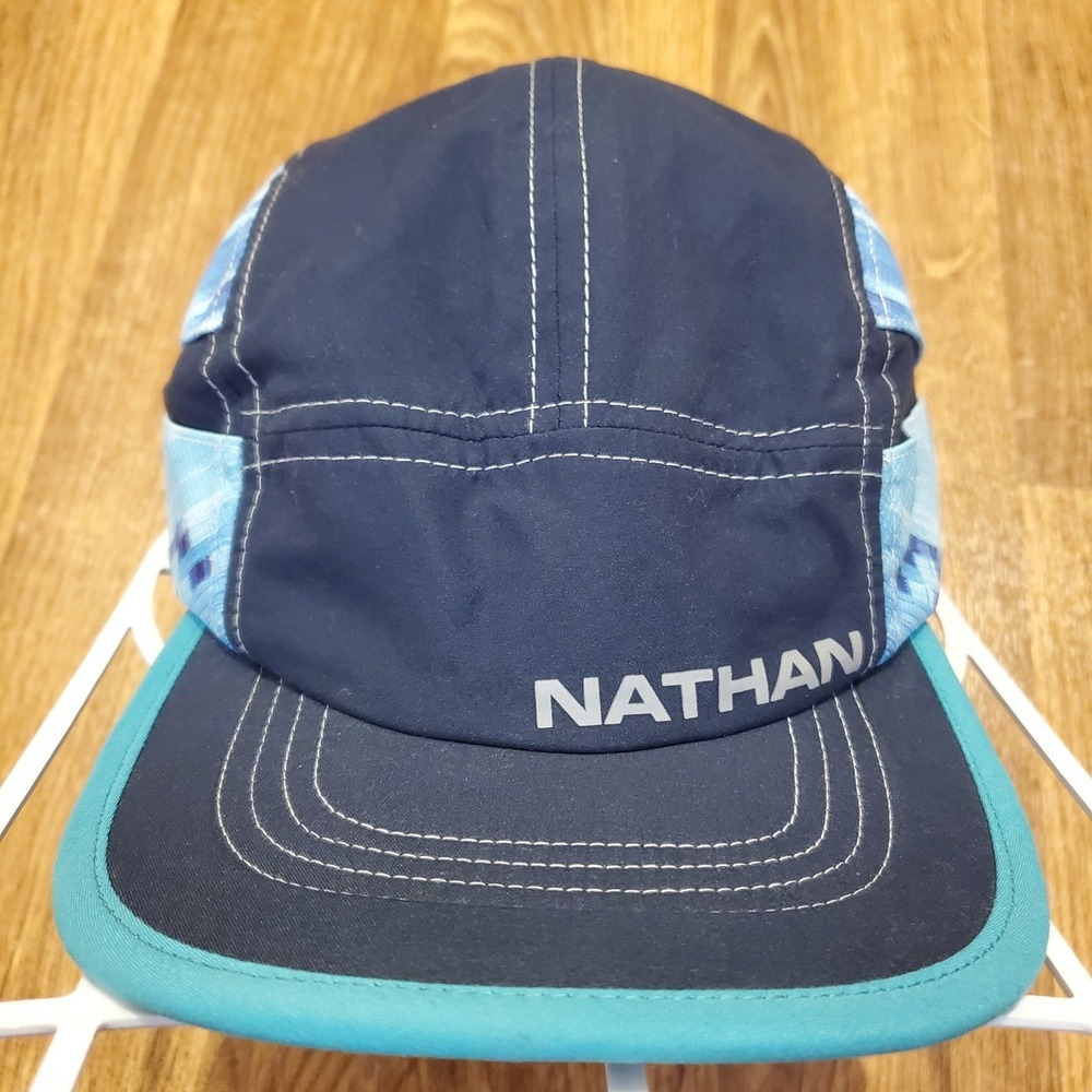 Nathan Hat Adult Strapback Blue RunCool Ice 5-Panel Reflective Stash Pockets